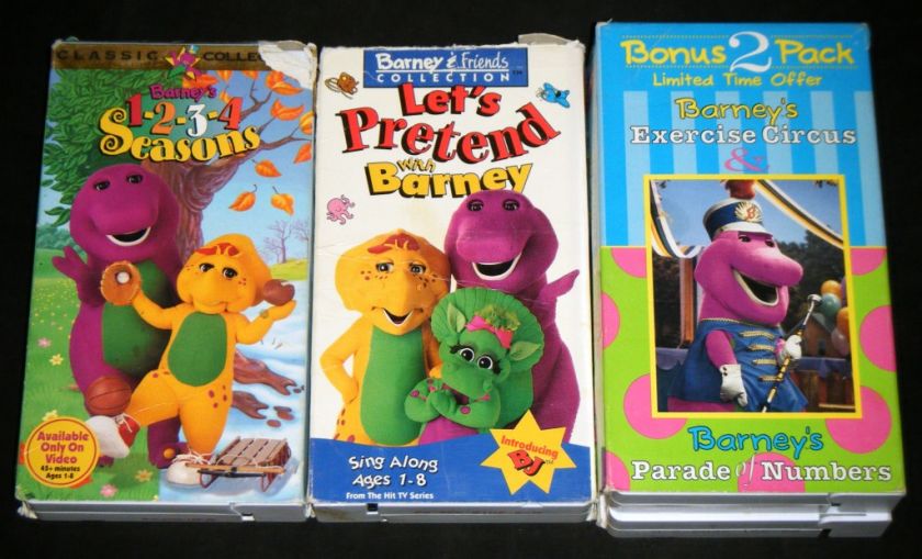 BARNEY VHS Lets Pretend, 1 2 3 4 Seasons, & Exercise Circus/Parade 