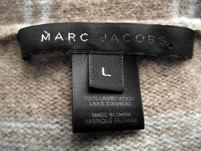   JACOBS Taupe Aqua Stripe Ruffle Lambs Wool Caridgan Sweater L  