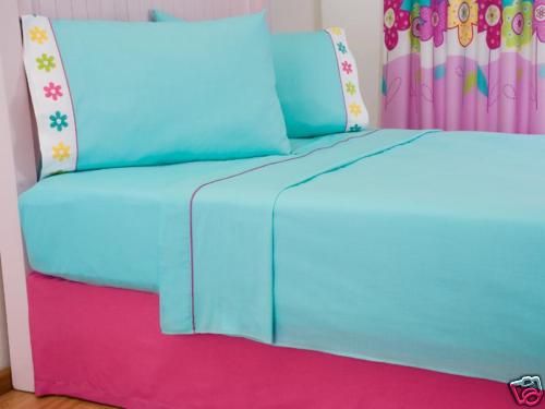 NEW SUMMER AQUA BLUE FLOWER TEEN GIRLS SHEET SET TWIN  