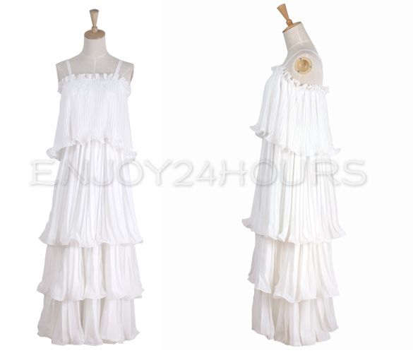 Hot Korea Womens Sweet Pleated Suspender Princess Chiffon Long Dress