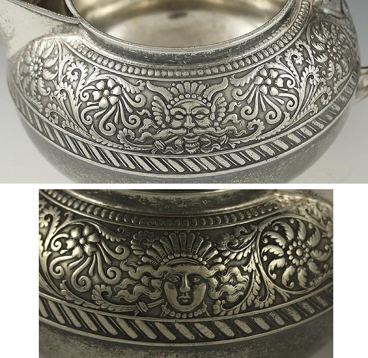 MERIDEN BRITANNIA ASSYRIAN HEAD PATTERN SILVER CREAMER  