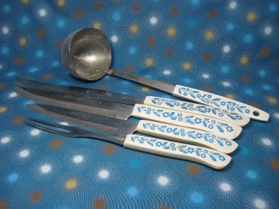 Cornflower Blue Corning Ware Serving Utensils Ladle Fork Knife 