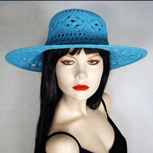 Straw hat with a decorative weave. Includes a four inch brim.