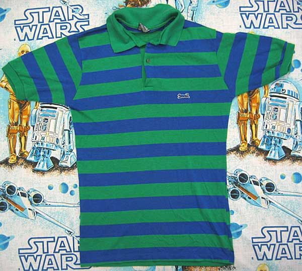 vintage LE TIGRE 80s Striped Blue + Green POLO Shirt S tiger  