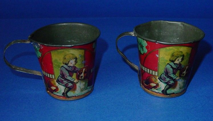 Victorian Antique Childs Tin Tea Set  