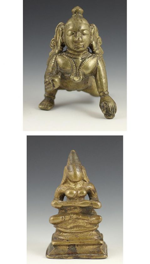 BRONZE HINDU STATUES OF BABY KRISHNA & GODDESS  