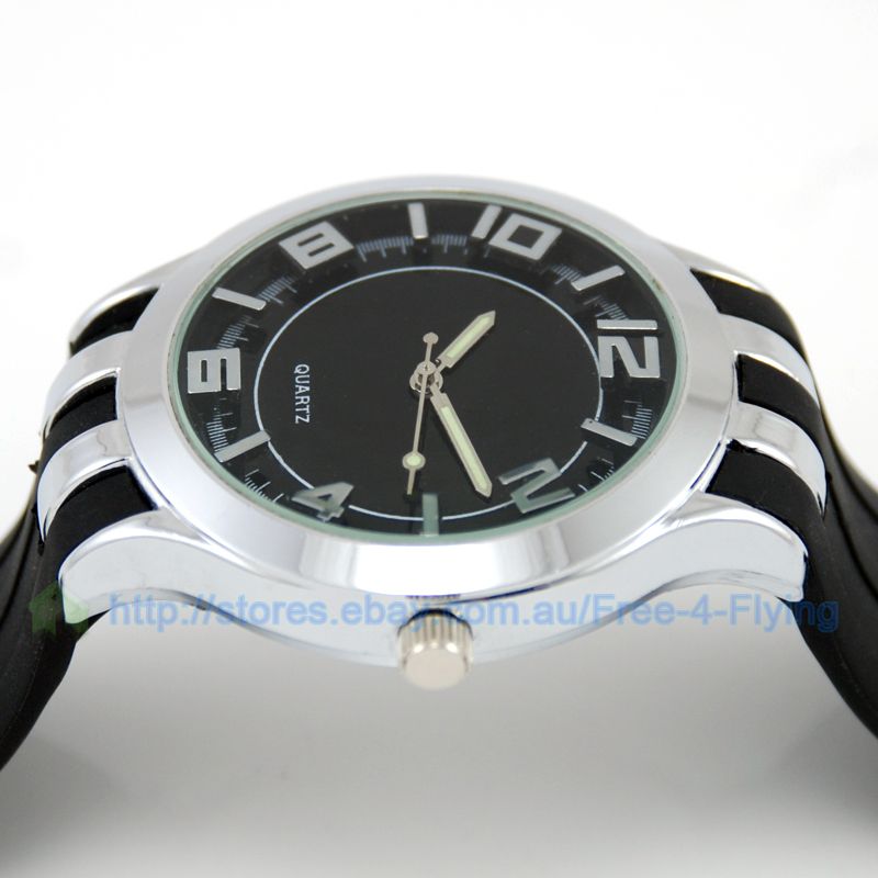 Trendy Black Military Sport Men Lady Rubber Strap Watch  