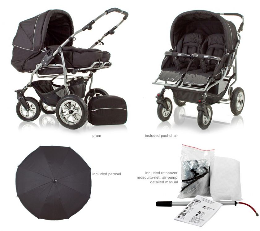 NEW DOUBLE PRAM DUET IN 14 FANTASTIC COLOURS   360° SWIVEL WHEELS 