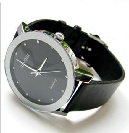 Brand New Fashion Mens black Wristwatch Leather PU  