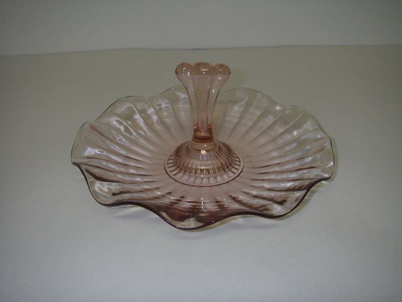 Anchor Hocking Tri lobe Handle Tidbit Tray Pink ruffled  