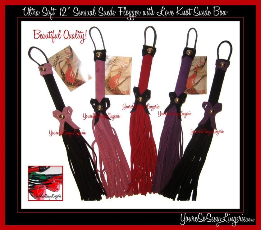 BLACK & PURPLE Sensual 12 LOVE KNOT SUEDE FLOGGER w/ Suede Bow by 