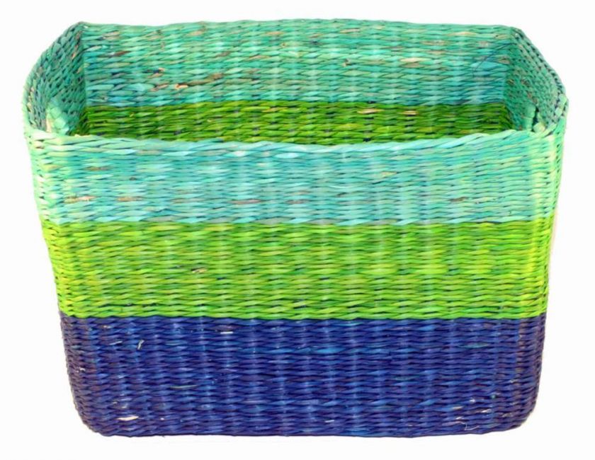 Tropical OCEAN Beach Seagrass Basket~Navy Blue, Sea Foam, Lime Green 