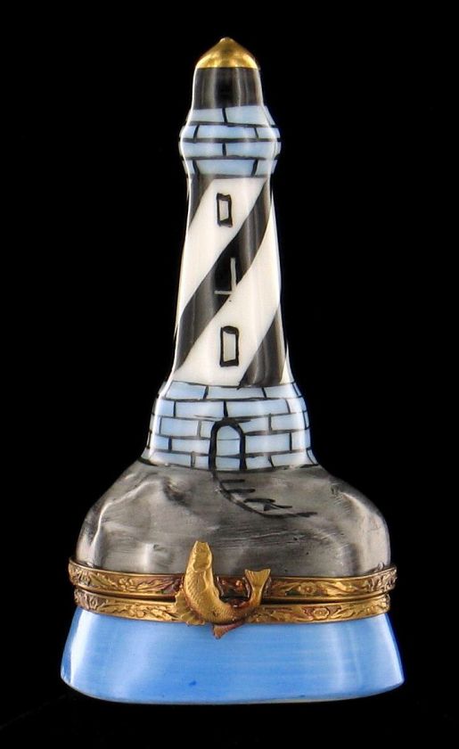   LIMOGES FRANCE TRINKET BOX HAND PAINTED SIGNED LIGHTHOUSE ON THE ROCKS