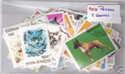 Thematic stamps 100 different stamps  DOGS AND CATS   