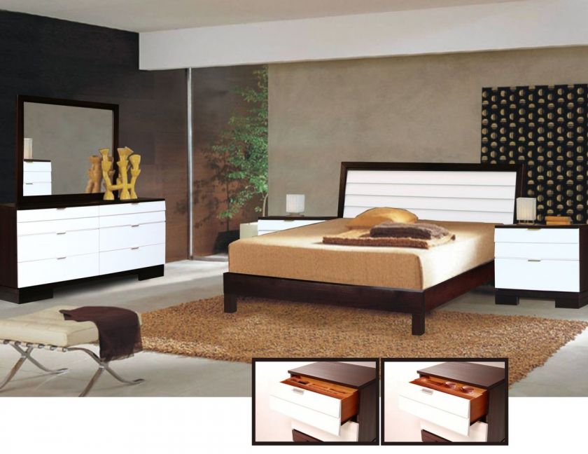 Contemporary 5 pc Queen/Full Bedroom Set White/Merlot  