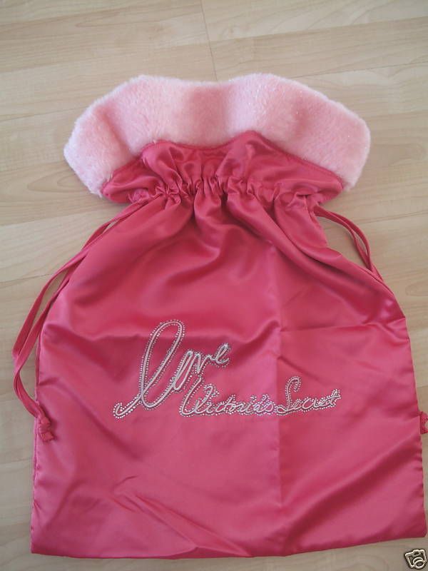 VICTORIAS SECRET PINK SATIN BLING SANTA BAG NEW RARE  