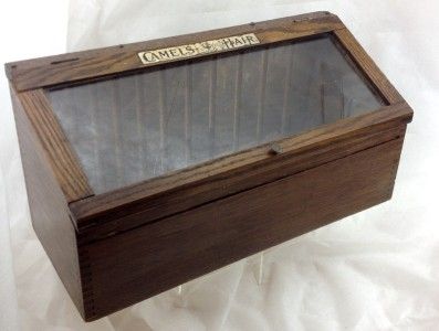   ADVERTISING_OAK_GLASS_TABLE TOP_DISPLAY_CASE_CAMEL_HAIR_BRUSHES  