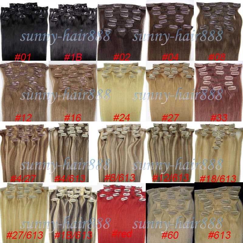 208 pcs Remy Clip In Human Hair Extensions 100g Multiple 20 Colors 