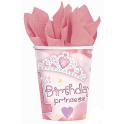 1st Birthday Girl Party Cups x 18 Party Supplies  