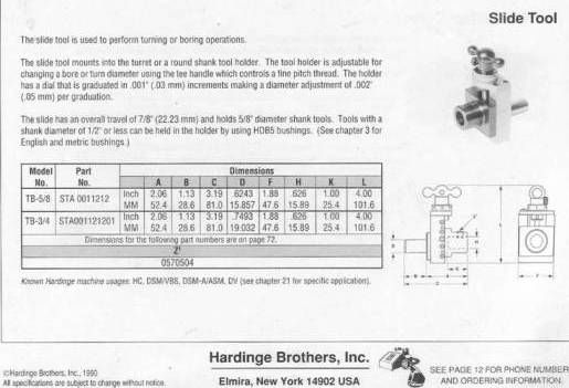 HARDINGE TBA 5/8 SLIDE TOOL  