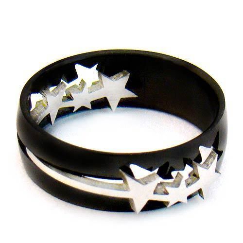 b9141 Sz 11 Mens Black Star Cut Stainless 316L Steel Fashion Jewelry 