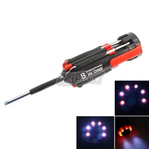 Portable flashlight LED screwdriver tool set 8 in 1  