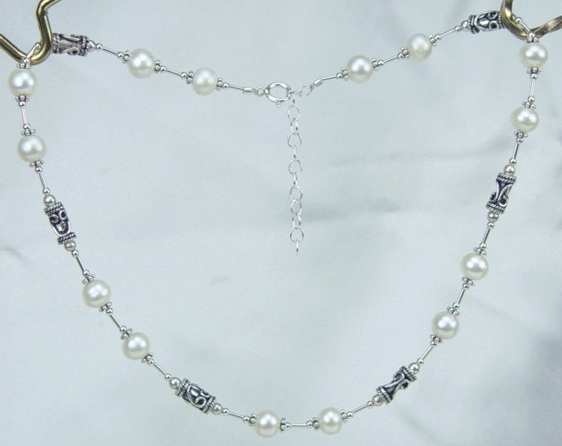 8mm white Fresh water pearl ~ Sterling Silver necklace  