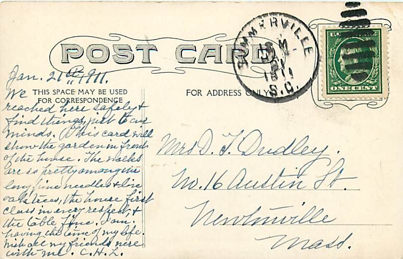 SC SUMMERVILLE PINE FOREST INN WINTER RESORT MAILED 1911 R67965  