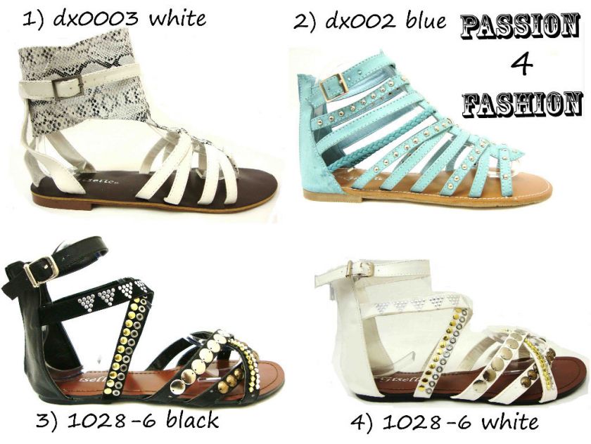 NEW LADIES BLACK,WHITE,BLUE STUDIED GLADIATOR SANDAL SA  