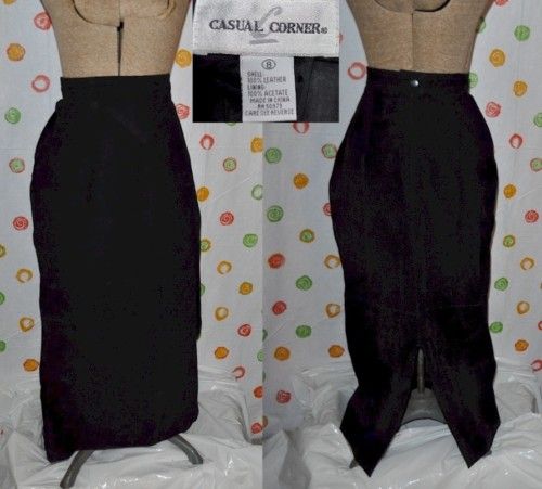 CASUAL CORNER MID CALF WOMENS 8 BLACK LEATHER SKIRT  