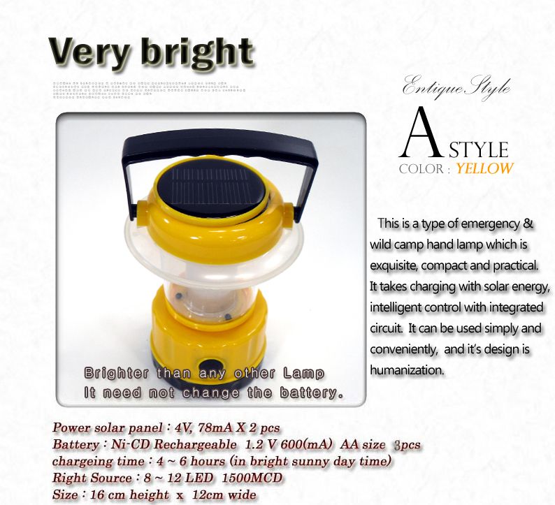 Solar panel Lantern Camping LED Light Lamp Brightest  