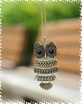 Fashion Bronze Cute Owl With Big Eye Pendant Necklace  