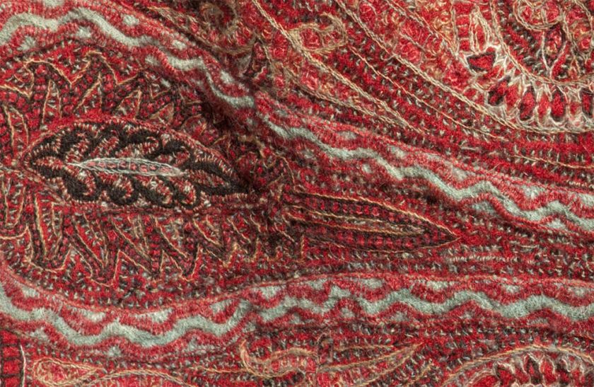 Antique ORIGINAL 1800s Victorian Kashmir Paisley HAND EMBROIDERED Wool 