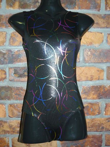 NEW BLACK HOLOGRAM LYCRA LEOTARD sz 4,6,8,10 kids  