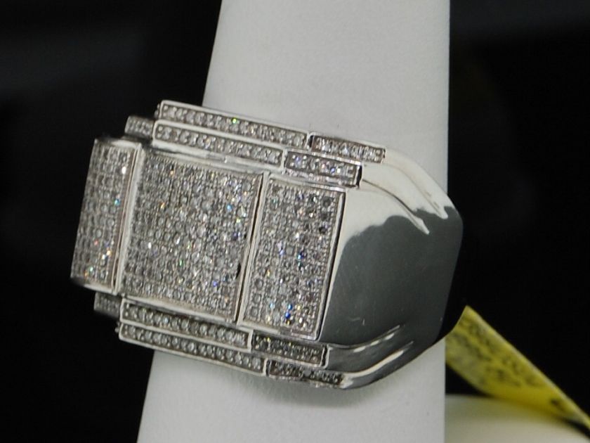 MENS WHITE GOLD .72C PAVE DIAMOND HUGE FACE PINKY RING  