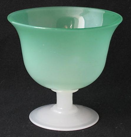 Jade green and alabaster white art glass compote, 5 h.  