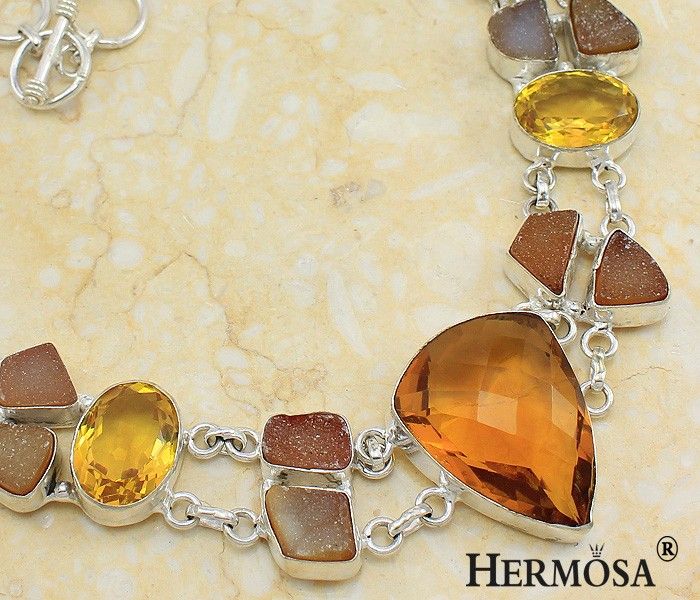 ELEGANT  Agate Druzy Druse Citrine Huge Royal Topaz Sterling Silver 