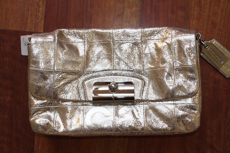 COACH Kristin Op Art Gold Clutch Handbag Purse  14217 NWT  