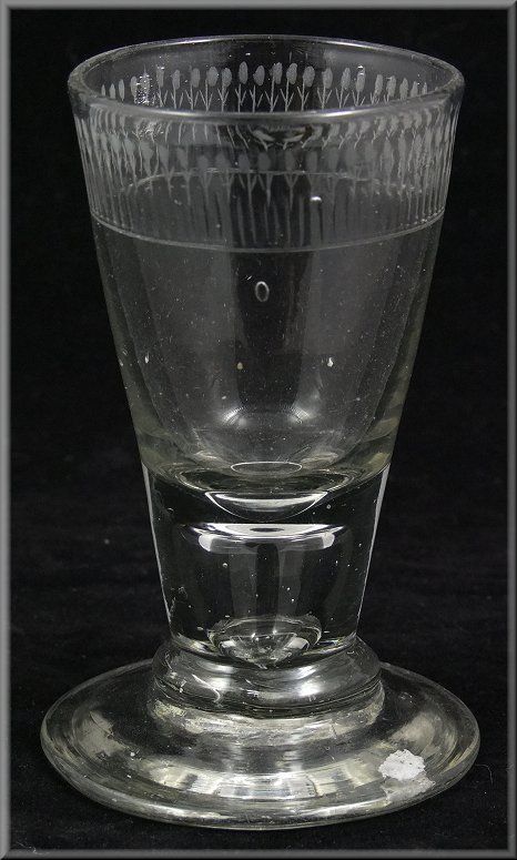 Great 18thC Engraved Tulip Pattern Blown Firing Glass  