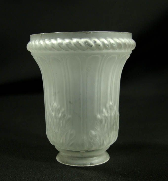 ART DECO SATIN FROSTED GLASS OIL LAMP LIGHT SHADE ~LEAF  