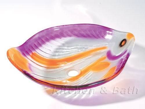 Unique Shape Fish Pattern Glass Vessel Sink for Vanity  