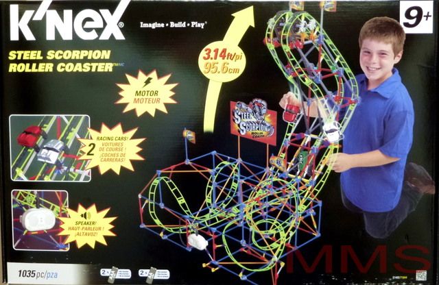 NEW KNEX Steel Scorpion Roller Coaster 1035Pc 2 Racing cars, Motor 