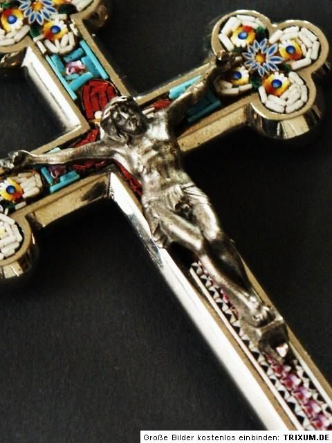 ANTIQUE KRUZIFIX MICRO MOSAIC CROSS CRUCIFIX  