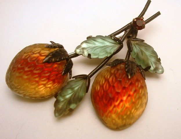 Vtg Austria Fruit Brooch Pin Berries Leaves Japanned  