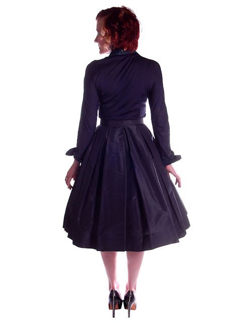 Vintage Navy Blue Silk Knit/Taffeta Gown 1940s Small  