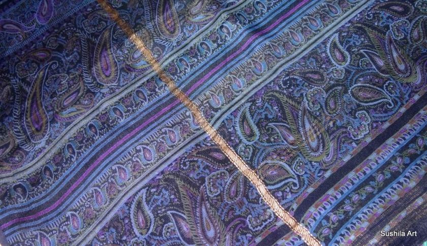 Color Nice Print Beautiful Pure Silk Indian Vintage Sari Fabric 