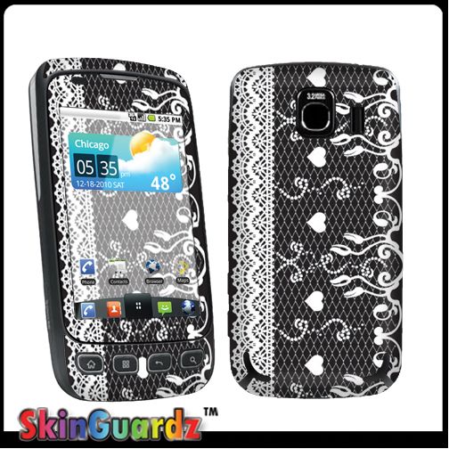 White Lace Black Vinyl Case Decal Skin To Cover Your LG OPTIMUS S 