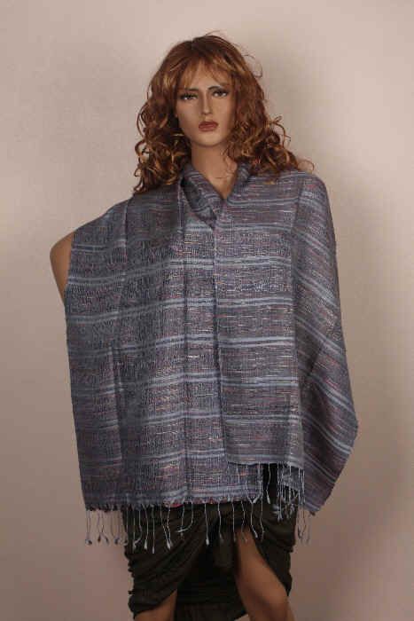 Authentic 100% Thai silk shawl scarf wrap gray color  