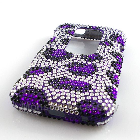 Purple Leopard Bling Hard Case Cover For HTC Evo 3D  