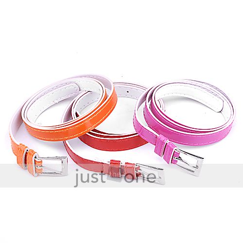 Women Girls Candy Color PU Leather Thin Low Waist Belt  